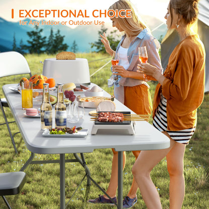 Elevon Folding Table Set with 10 White Folding Chairs,8 Feet Heavy Duty Fold-in-Half Utility Table Sets for Picnic, Event, Training, Outdoor Activities, at Home and Commercial Use