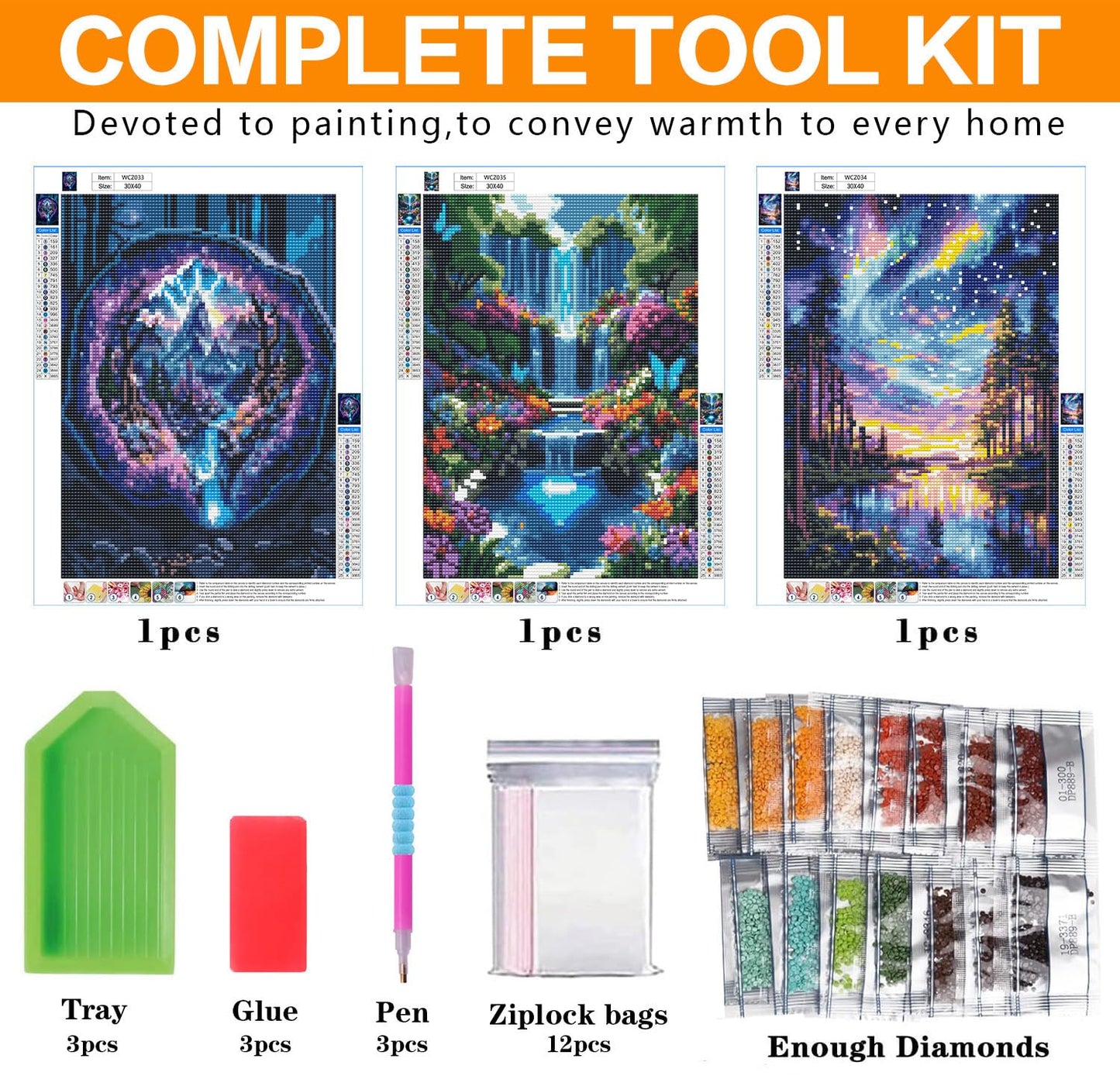 3 Pack Diamond Art Kits for Adults, Starry Sky Lake Diamond Painting Kits for Adults, 5D DIY Round Drill Gem Art Paint with Diamonds Dots Crafts Kits for Home Decor Gift 12x16inch (Landscapes)
