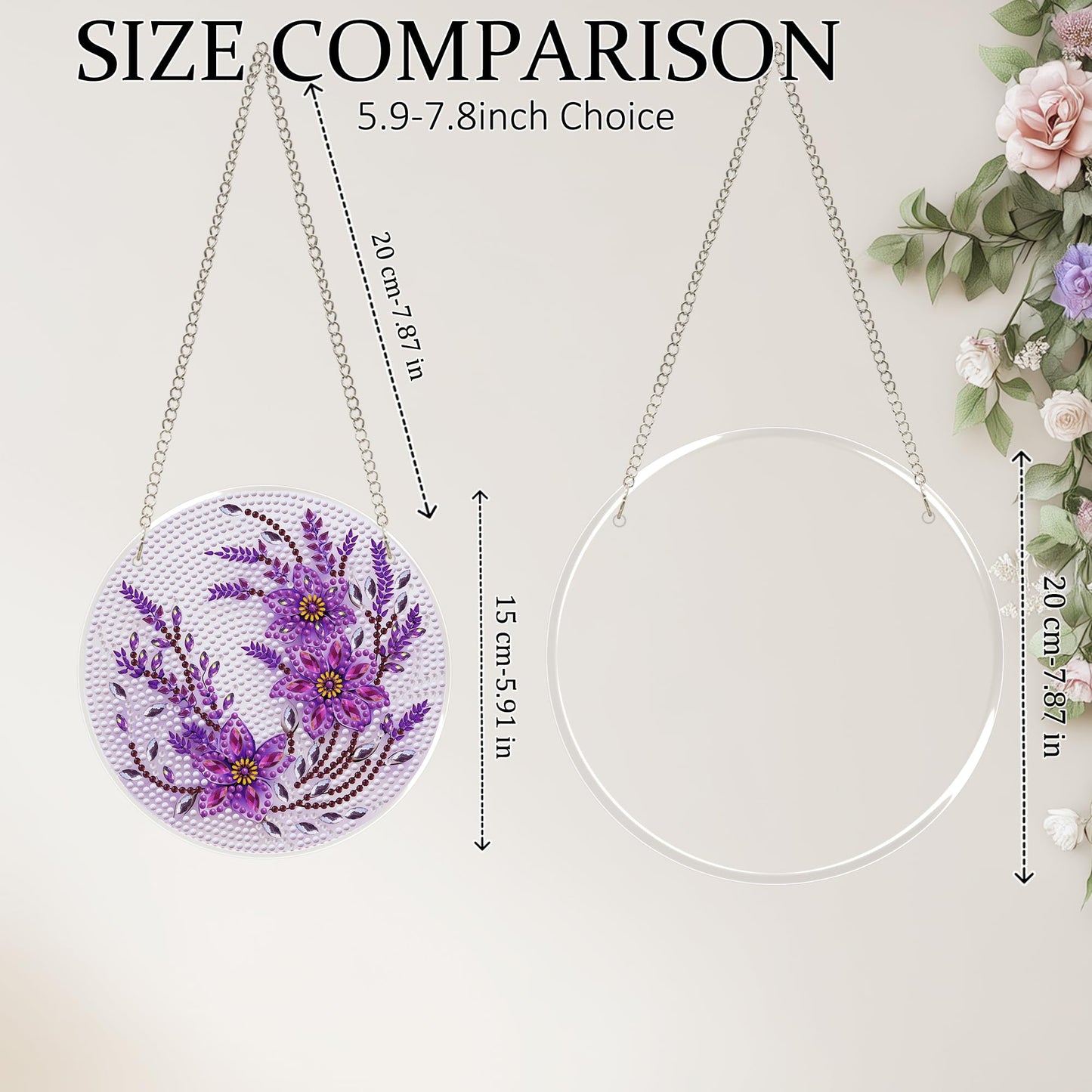 Eiflow Glass Diamond Art Hanging Kit for Adults, DIY Diamonds Painting Door Hanging Board Kit, Special Crystal Diamond Art Painting Pendant Ornament (Purple Flower)