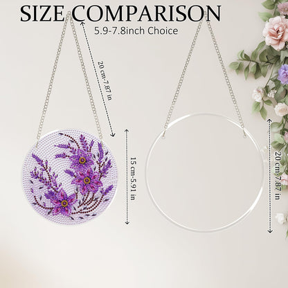 Eiflow Glass Diamond Art Hanging Kit for Adults, DIY Diamonds Painting Door Hanging Board Kit, Special Crystal Diamond Art Painting Pendant Ornament (Purple Flower)