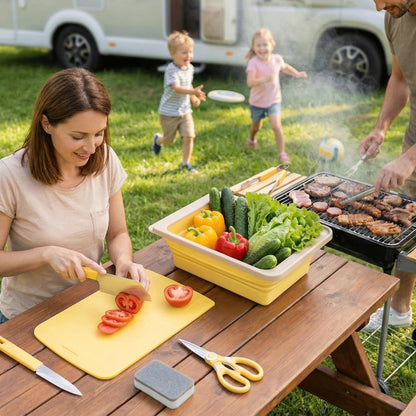 Camping Cutting Board Set - 7-in-1 Portable Foldable Chopping Board with Knife, Vegetable Washing Basket, Kitchen Essentials for Camping, RV, Picnic, Travel & Outdoor Cooking