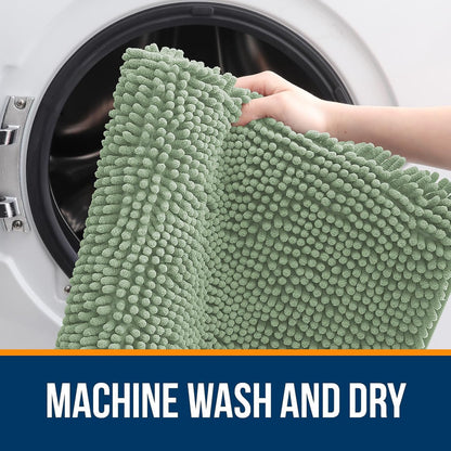 OLANLY Bath Rugs - Extra Soft Chenille with Rubber Backing | Quick Dry & Machine Washable - 32x20 Sage Green