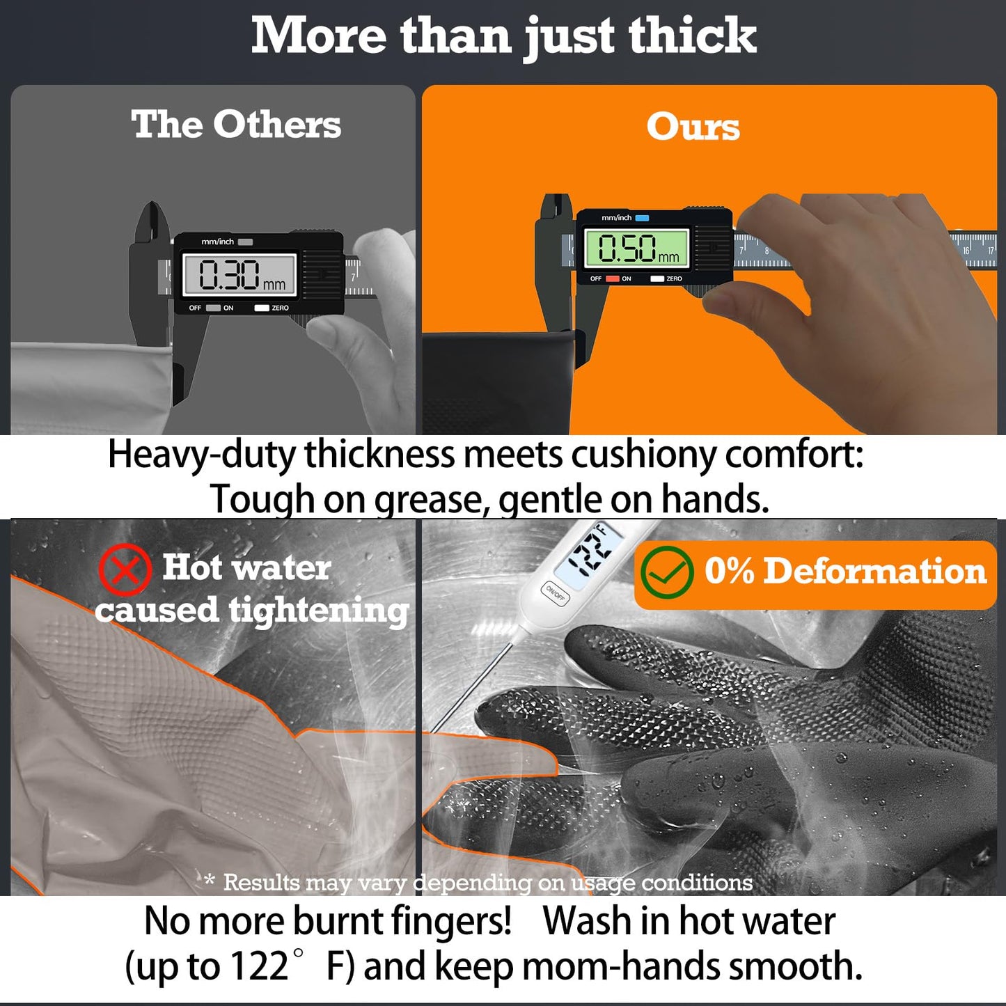 Exprosiflux Heavy-Duty Thick Rubber Cleaning Gloves - 3 Pairs of Extra-Large Black Reusable Waterproof Non-Slip Gloves for Dishwashing and Kitchen Cleaning