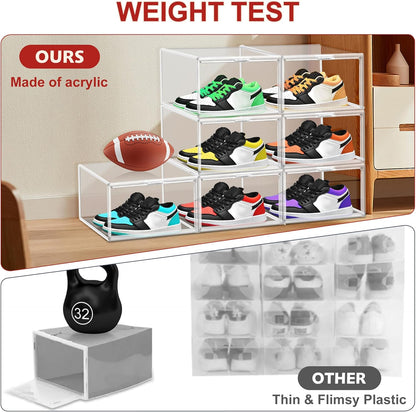 1 Pack 12 Closet Clear Shoe Boxes Size Shoe Storage Organizer for Stackable Shoes Rack Handbag Organizer Plastic