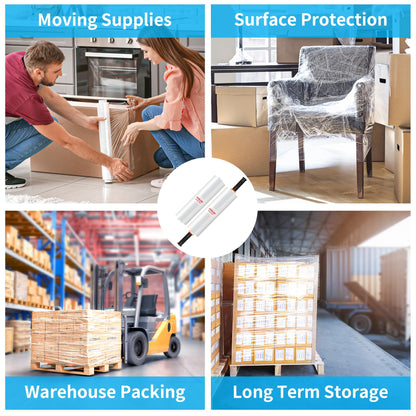 JARLINK Stretch Film, 80 Gauge,15 Inch x 1000 Feet Shrink Wrap for Pallet Wrap, Industrial Strength Stretch Wrap up to 800% Stretch with Handles, Moving Wrapping Plastic Roll, 2 Pack