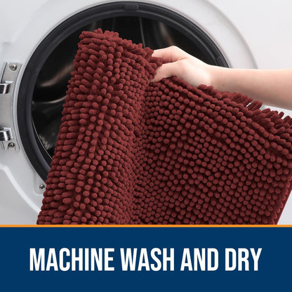 OLANLY Dog Door Mat - Absorbent Non-Slip Washable Doormat for Muddy Paws | 47x24, Quick Dry Chenille, Caramel Russet