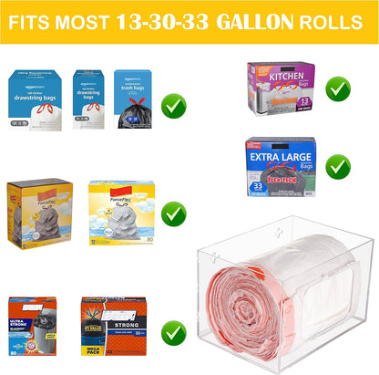 Extra Large Trash Bag Dispenser Roll Holder, Wall Mount Acrylic Kitchen Under Sink Organizer for 13 30 33 Gallon