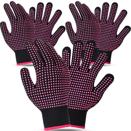 Riyiper 3 Pairs Heat Resistant Gloves for Sublimation, Gloves for Heat Press with Silicone Bumps Applies to Resistant Work, Hair Styling, Universal Fit Size (Pink)