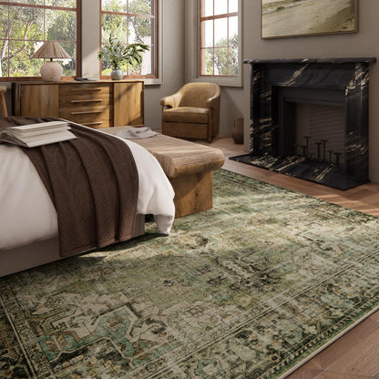 palohom 10x12 Area Rug Washable Rugs: Large Living Room Rug Stain Resistant Non Slip Distressed Vintage Low Pile Faux Wool Soft Green Rugs for Bedroom Farmhouse Dining Room Kids Playroom Nursery