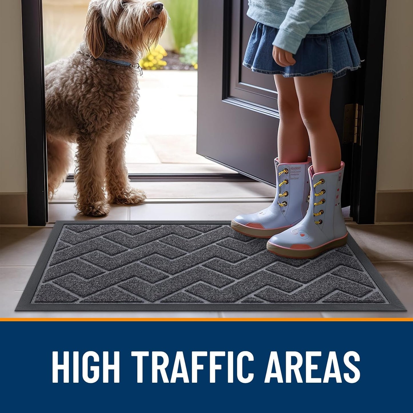 OLANLY Waterproof Front Door Mat - All-Season Indoor Outdoor Doormat | Sturdy Natural Rubber, Grey (36x24)