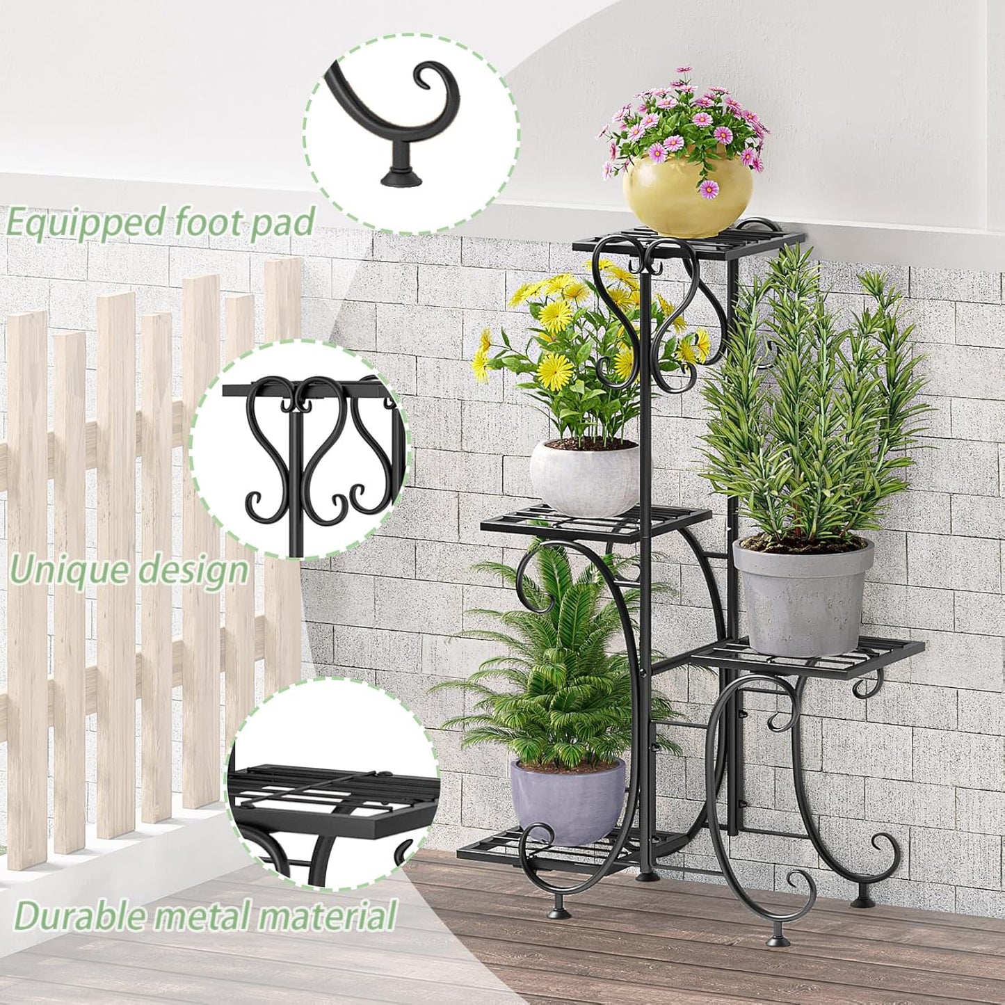 4Tier 4 INGIORDAR Plant Stand Indoor Outdoor Shelf Metal Holder Pot Rack Multiple Plants Stand Tall Flower Shelf Corner