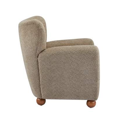 Christopher Knight Home Lindy Wingback Accent Chair, Upholstered Armchair with Rounded Wooden Legs, Curved Backrest Single Sofa, Soft Cushion Seating, Comfy Lounge Chair for Living Room, Light Brown