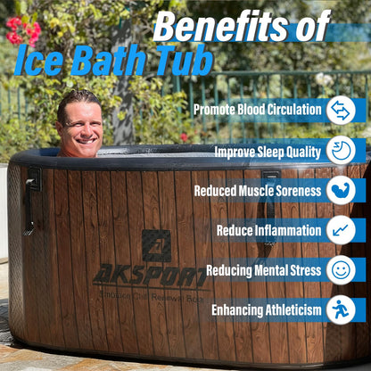 AKSPORT Ice Bath Tub for Athletes, 238 Gallons Inflatable Cold Plunge Tub Compatible with Water Chillers,Icebath for Recovery & Cold Water Therapy, Portable Bathtub for Indoor & Outdoor-Wood