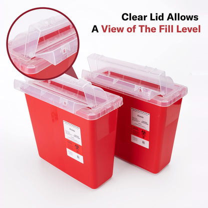 Alcedo Sharps Container for Home and Professional Use 5 Quart (2 Pack), Biohazard Needle and Syringe Disposal, Mailbox Style Lid, Medical Grade