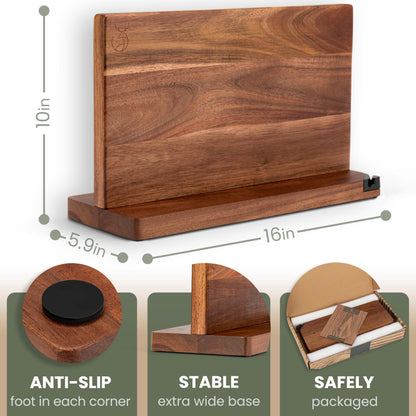 WALDWERK Extra Large Magnetic Knife Holder (16”) - Acacia Wood Knife Block Without Knives - Knife Holder - Magnetic Knife Block - Knife Storage - Knife Magnet Organizer for Countertop