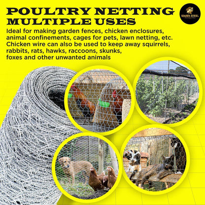 18 100 1 20GA 18 100) Chicken Wire in x FT x Mesh x | Poultry Wire Netting | Hot Dipped Galvanised | Hexagonal