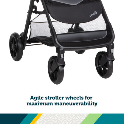 Safety 1st Smooth Ride Travel System Stroller and OnBoard FLX Infant Car Seat, Newborn to Toddler Baby Combo, Easy-Install, Large Canopy, Ample Storage, Foldable, Rear-Facing 4-30 lbs, Black Cherry