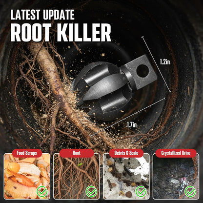 POPULO Auto Feed 50FT Electric Drain Snake with Mobile 8-Inch Wheel and 580W Power,1/2-Inch Drain Snake for 2”-4" Sewer Pipes, 50FT Drain Auger Includes 8 Attachments Heads and Glove