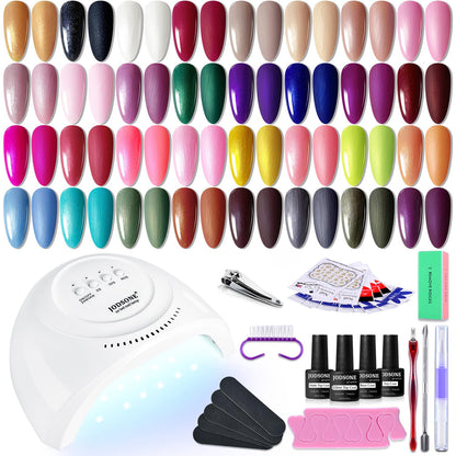 JODSONE Gel Nail Polish Kit with U V Light 32 Colors Gel Polish Nail + 4 Functional Adhesive Bottles Kit Soak Off Manicure Tools Gifts for Women