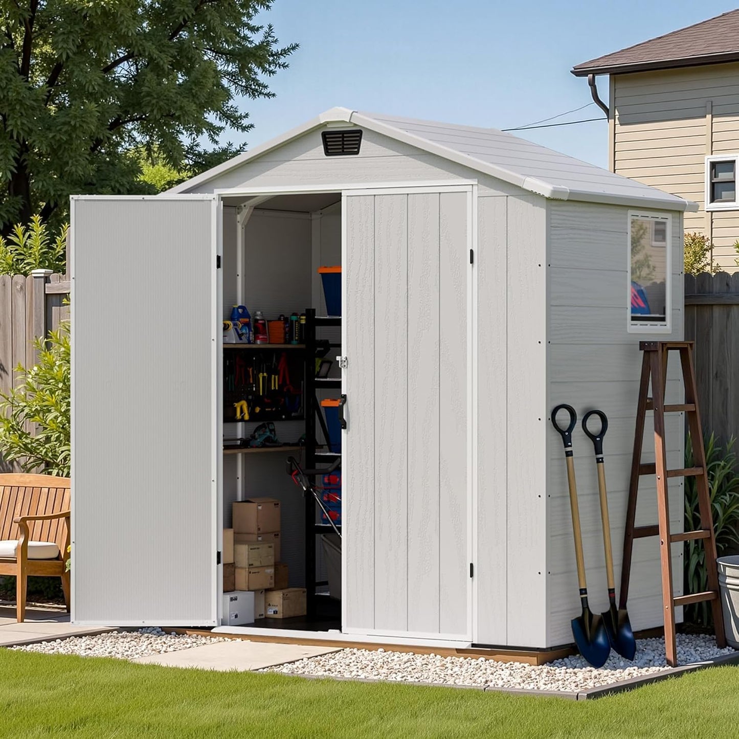 Patiowell 6X4 FT Plastic Outdoor Storage Shed with Floor, Resin Tool Sheds with Lockable Door and Window, Weather-Resistant Garden Shed, Easy Assembly for Backyard, Patio, Light Grey
