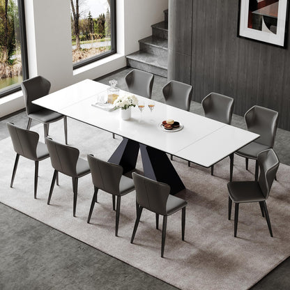 TimesGate Extendable Dining Table for 8-12 Seat, Flexible Stretch, Tabletop Made from Rock Plate and Tempered Glass, Solid Carbon Steel Base, 35.4" D x 94.5" W x 30" H, White Top