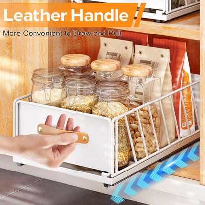 Pull out Cabinet Organizer,Heavy Duty Slide out Pantry Shelves Drawer Storage with Adhesive Nano Film,Sliding Mesh Cabinet Basket with Handle for Kitchen, Bathroom, Home, 11.8W" X 15.7"D X 6.2"H,White