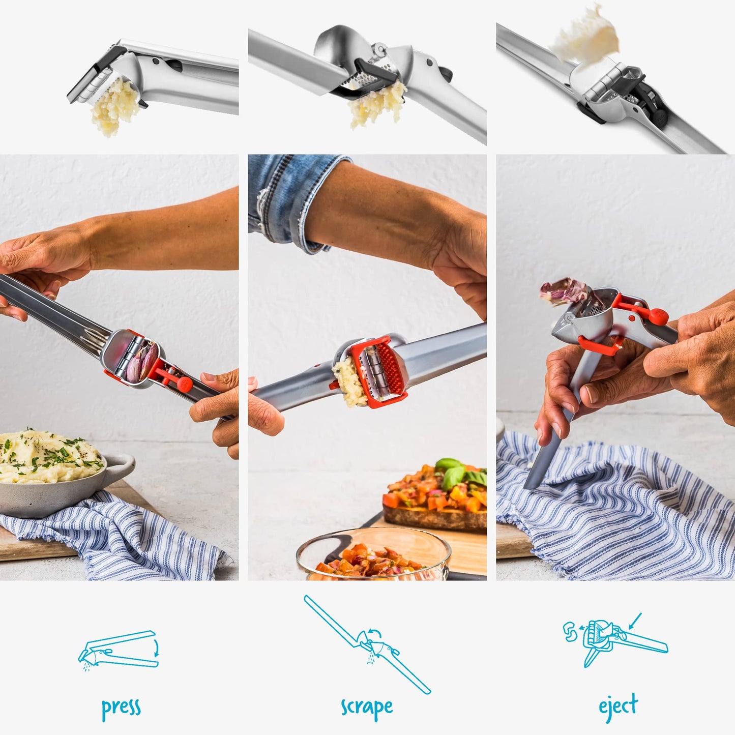 Dreamfarm Garject 2-In-1 Garlic Peeler, Garlic Press & Mincer with Garlic Peel Ejector, Chrome-Plated Zinc - Black