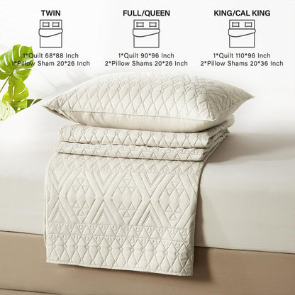 akkialla King/Cal King Quilt Set, Boho Style in a Solid Color, Cream Lightweight Microfiber Bedspread, Soft and Breathable Coverlet for All Seasons, 3-Piece Bedding Set (1 Quilt, 2 Pillow Shams)