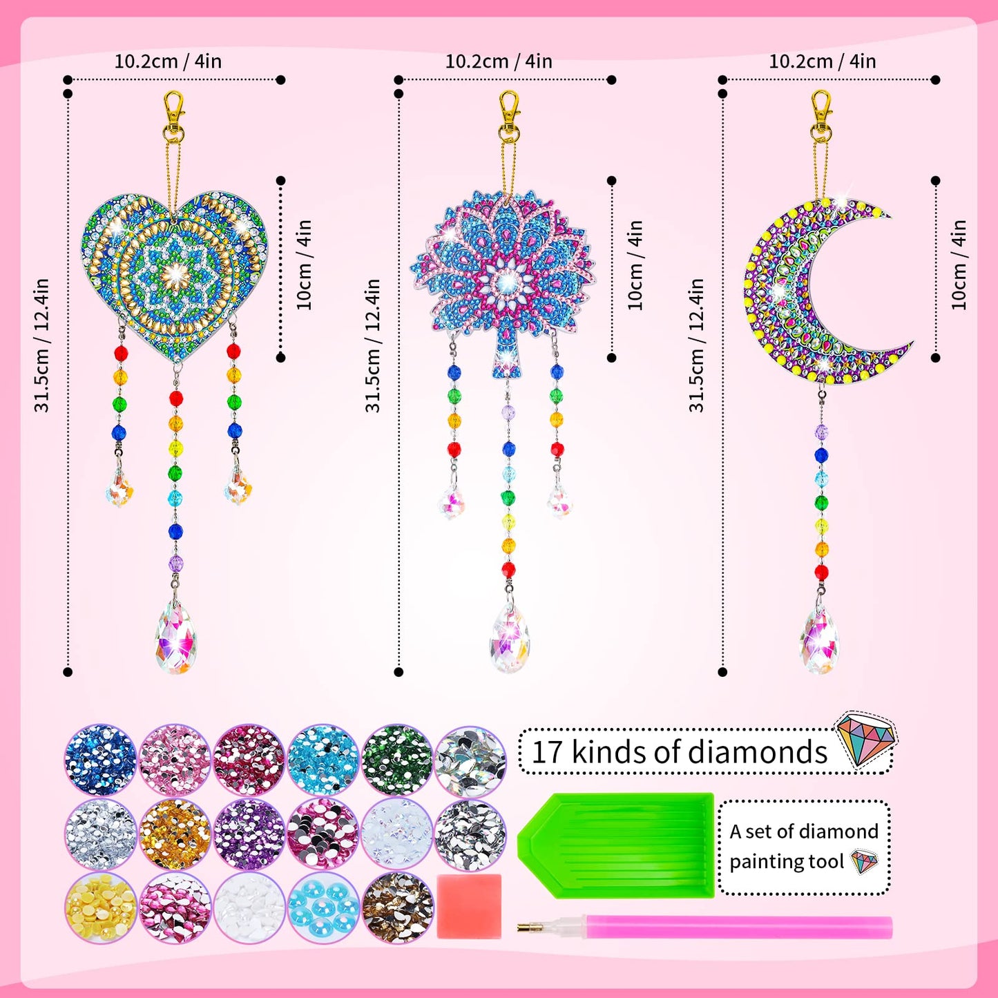 Gift for 6-7-8-9-10 Yeal Old Girls Boys: Arts and Crafts for Kids Age 6-8-10-12 Diamond Art Wind Chimes Kit for Girl Toys Age 5-11 Present Sun Catcher DIY Paint by Numbers for Adult Gem Painting Kit