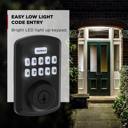 Kwikset Powerbolt 250 10-Button Keypad Satin Nickel Transitional Electronic Deadbolt Door Lock, Featuring Convenient Keyless Entry, Customizable User Codes, Auto Locking