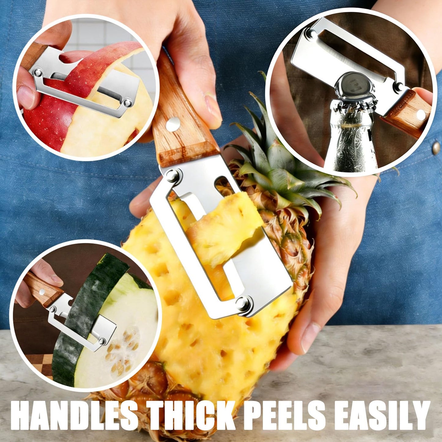 2Pcs Multi Functional Vegetable Peeler for Kitchen, with Bottle Opener and Wooden Handle, 2-in-1 Stainless Steel Kitchen Tool for Fruit Potato Pumpkin