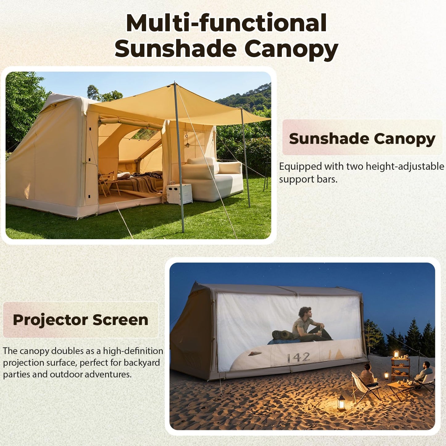 YOLENY Inflatable Tents for 8-10 People, 600D Oxford Blow up Tent with Extended Canopy, Easy Set-up Waterproof Glamping Cabin for 8-10 People