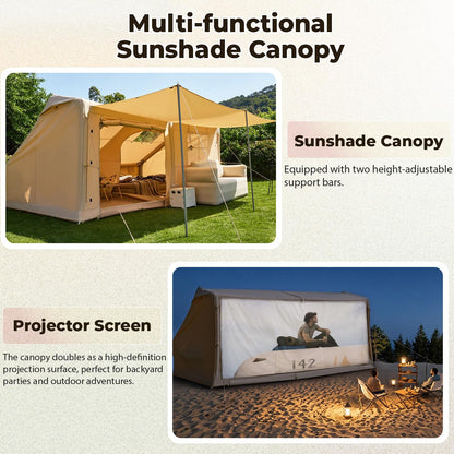 YOLENY Inflatable Tents for 8-10 People, 600D Oxford Blow up Tent with Extended Canopy, Easy Set-up Waterproof Glamping Cabin for 8-10 People