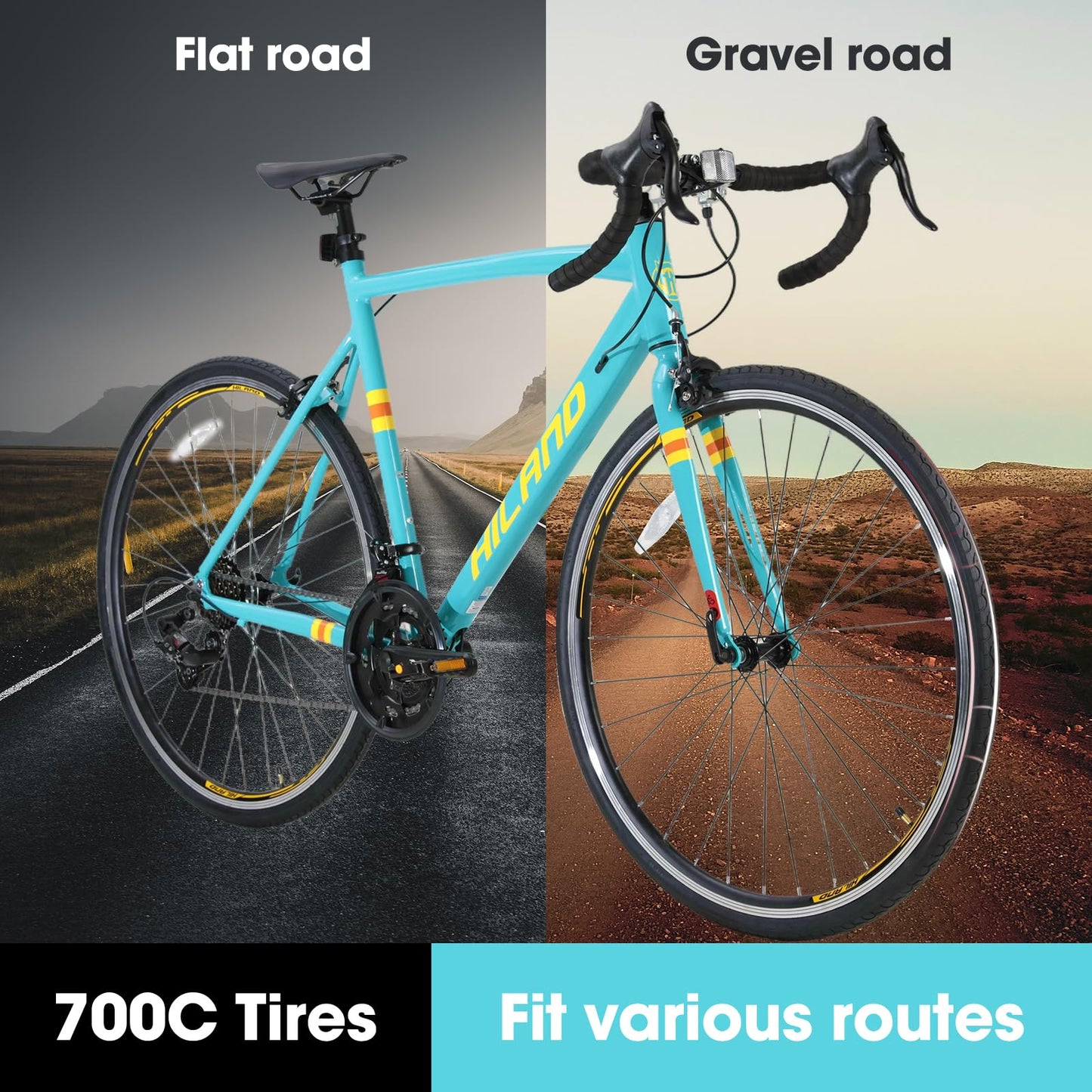 HH HILAND 700c Road Bike 14 Speed, Aluminum Frame Racing Bike, City Commuter Bicycle for Men Women