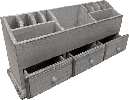 Gianna's Home Rustic Farmhouse Desk with 3 Drawer Wooden Vanity Makeup Beauty Jewelry Storage Organizer, Rustic White