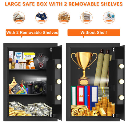 21.65"H Large Safe Box for Home, 3.8 cu ft Anti-Theft Safe with A4 Fireproof Bag, Steel Security Safe with Keypad Lock, Backup Keys, External Power Supply Box, Document Safe for Cash Medicine Document