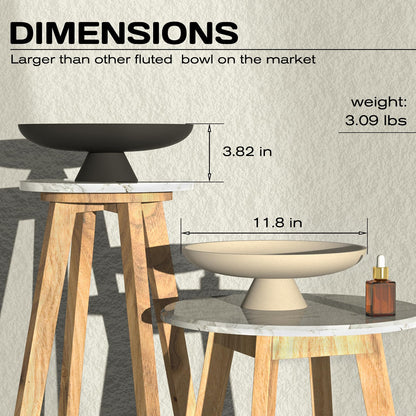 Wageso Modern Concrete Pedestal Fruit Bowl – Handmade 12" Centerpiece for Kitchen Counter, Coffee Table & Entryway – Non-Slip Cork Base, Heavy Duty Home Decor Tray for Keys, Storage – Black