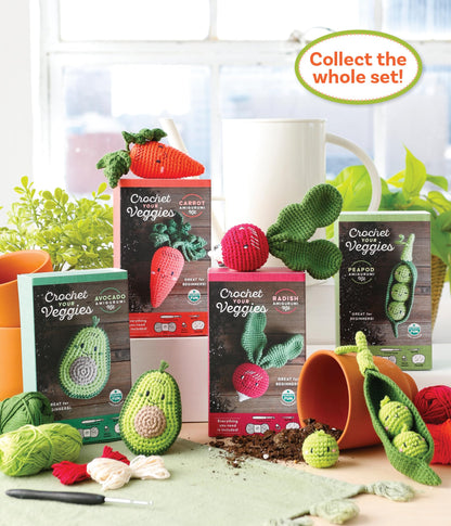 Crochet Your Veggies Amigurumi Kit Peapod: Everything You Need Is Included: 100%-Cotton Yarn, Crochet Hook, Stitch Marker, Tapestry Needle, Fiberfill, ... Instruction Videos; Beginner Friendly!