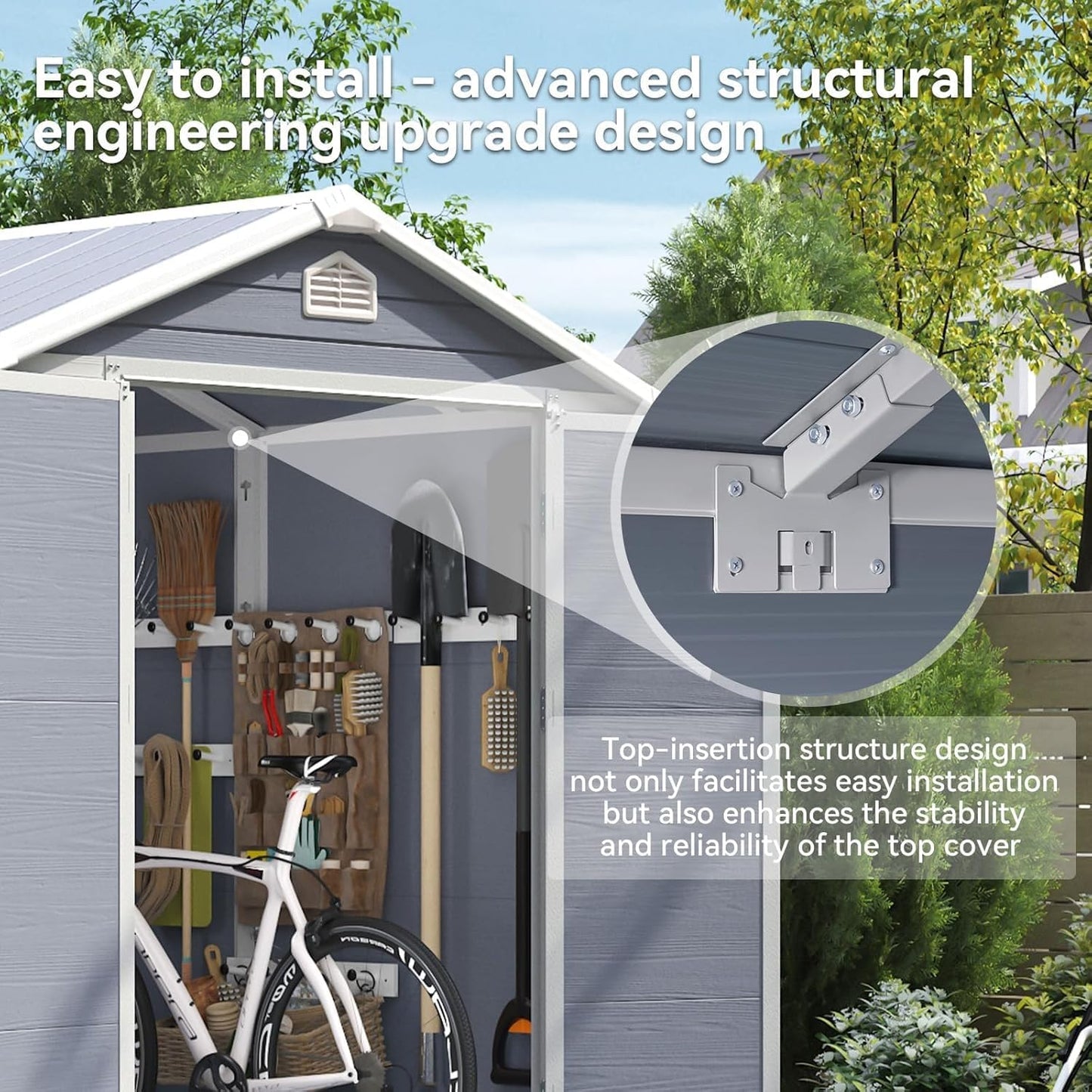 Aoxun 6 x 8 FT Outdoor Storage Shed, Resin Shed with Floor, Small Garden Shed Waterproof Plastic Tool Shed
