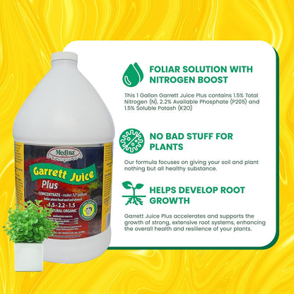 1 Medina Garrett Juice Plus -Liquid Plant Food & Fertilizer for Houseplants, Lawn, & Garden | Foliar Solution & Growth