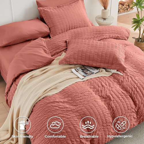HYMOKEGE Twin XL Comforter Set - Luxury 5-Piece Seersucker Bedding Set for All Seasons | Includes Comforter, Sheets, Pillowcase & Sham