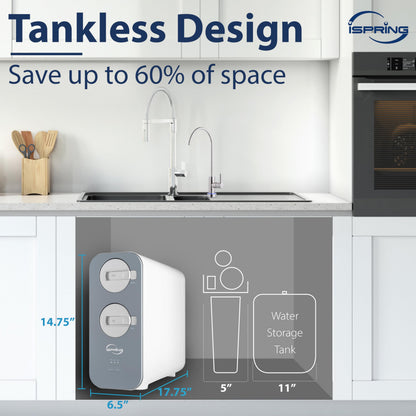 iSpring RO800G Tankless Reverse Osmosis System, 800 GPD Under Sink Water Filter with 2.5:1 Pure to Drain Ratio, TDS & PFAS Reduction, Space Saving Design, Includes Brushed Nickel Faucet