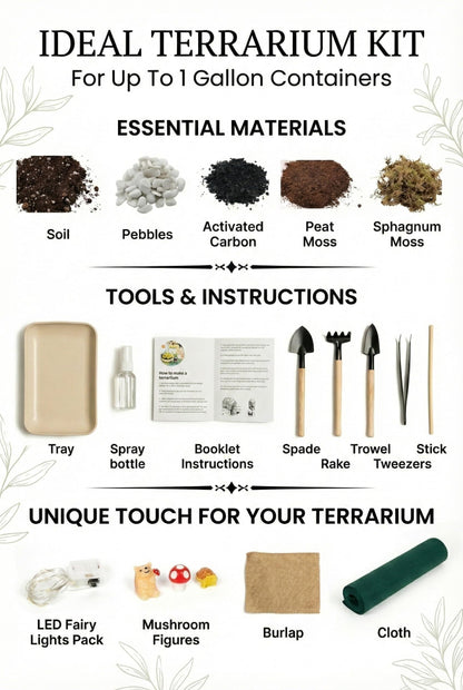 DIY Terrarium Kit with 13 Items Soil Pebbles Sphagnum Moss Activated Carbon Burlap Peat Moss Terrarium Tools Indoor Garden Make Your Own Terrarium