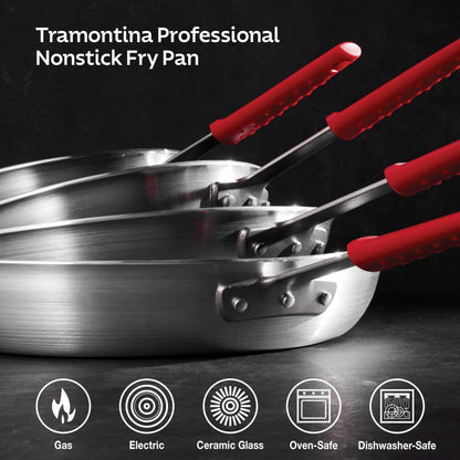 Tramontina Professional 12-Inch Non Stick Large Frying Pan, Heavy-Gauge Aluminum Skillet with Reinforced Nonstick Coating, Red Handle, Dishwasher and Oven Safe