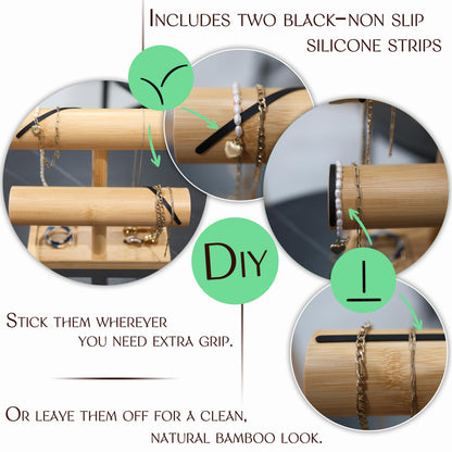 LED Bamboo Jewelry Organizer Stand - Bracelet Holder, Jewelry Organizers and Storage for Necklace, Watch, Earring, Ring - Built-in LED Light Natural Wooden Jewelry Display Stand for Dresser Decor