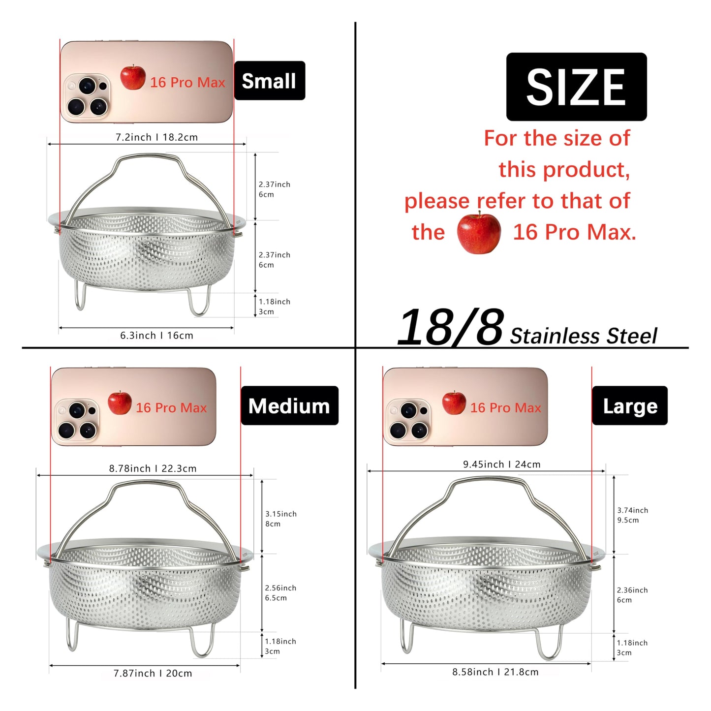 ICEICE Stainless Steel Steamer Basket - Vegetable & Dumpling Steamer Insert for Pots, Instant Pot Accessories with Handles & Feet, Multi-Purpose Mesh Strainer for Cooking, Fruits (Silvery, Small)