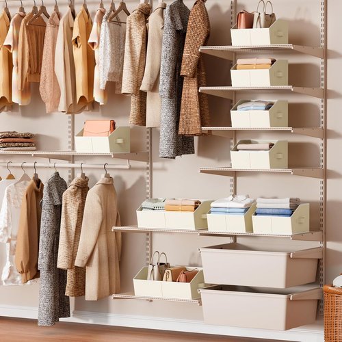 Homsorout Storage Bins - Small Trapezoid Closet Organizer Baskets with Handles, 6-Pack Beige