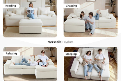 HABUTWAY 104" L Shaped Cloud Sectional Couch, Boneless Modular Sectional Sofa with Deep Seat, Corduroy Couches for Living Room, Modular Couch, No Assembly Required (Beige)