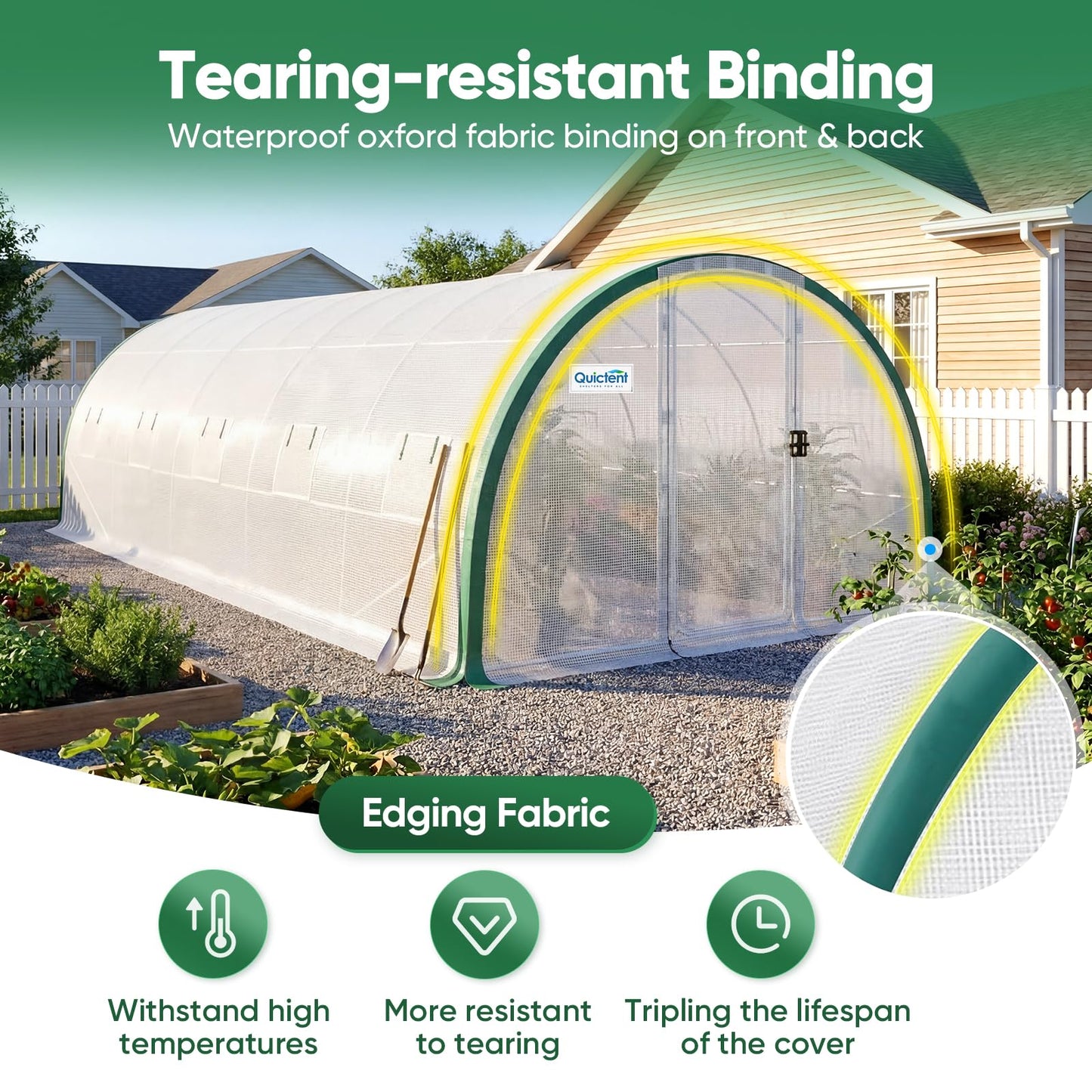 Quictent 25x10x6.6 FT Premium Greenhouse for Outdoors with 2 Door Frames, Reinforced Top Structure & Cover, Large Heavy Duty Walk-in Tunnel Hoop Green House for Garden Backyard Flower Winter, White