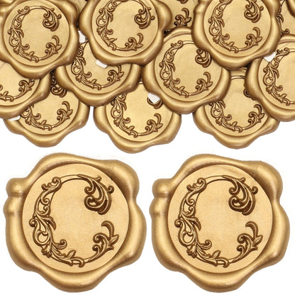 SWANGSA Initial Alphabet Wax Seal Stickers, 50 Pcs Antique Gold 3D Floral Letter C Envelope Seal Stickers Self- Adhesive, Perfect for Wedding Invitation, Christmas, Gift Wrapping
